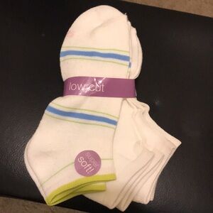 Hanes Ladies Low Cut Socks - White with Blue and Green Accents